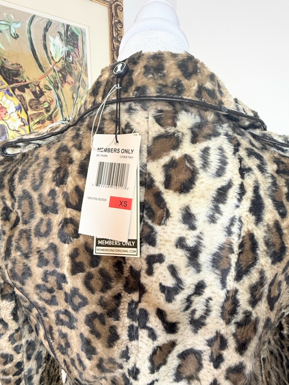 Members Only Leopard Faux Fur Trench Coat Belted XS Mob Wife NWT Flaw - Picture 12 of 13